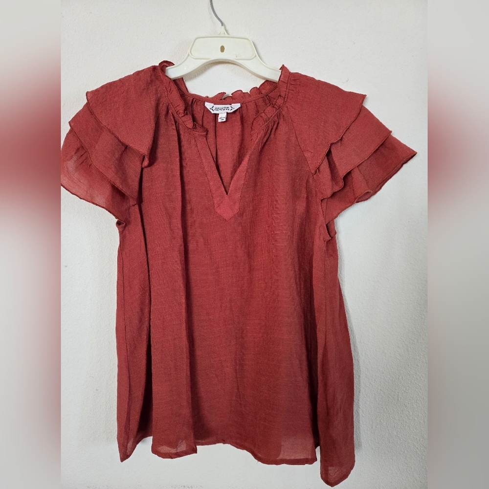 Ruffled V-Neck Top in Rust